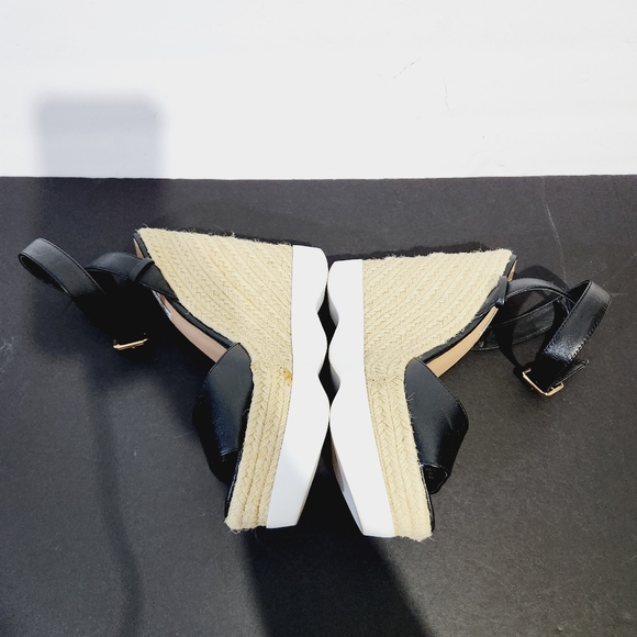 Steve  madden  black  espadrille  wedge platform leather sandals size 8 - Picture 8 of 10